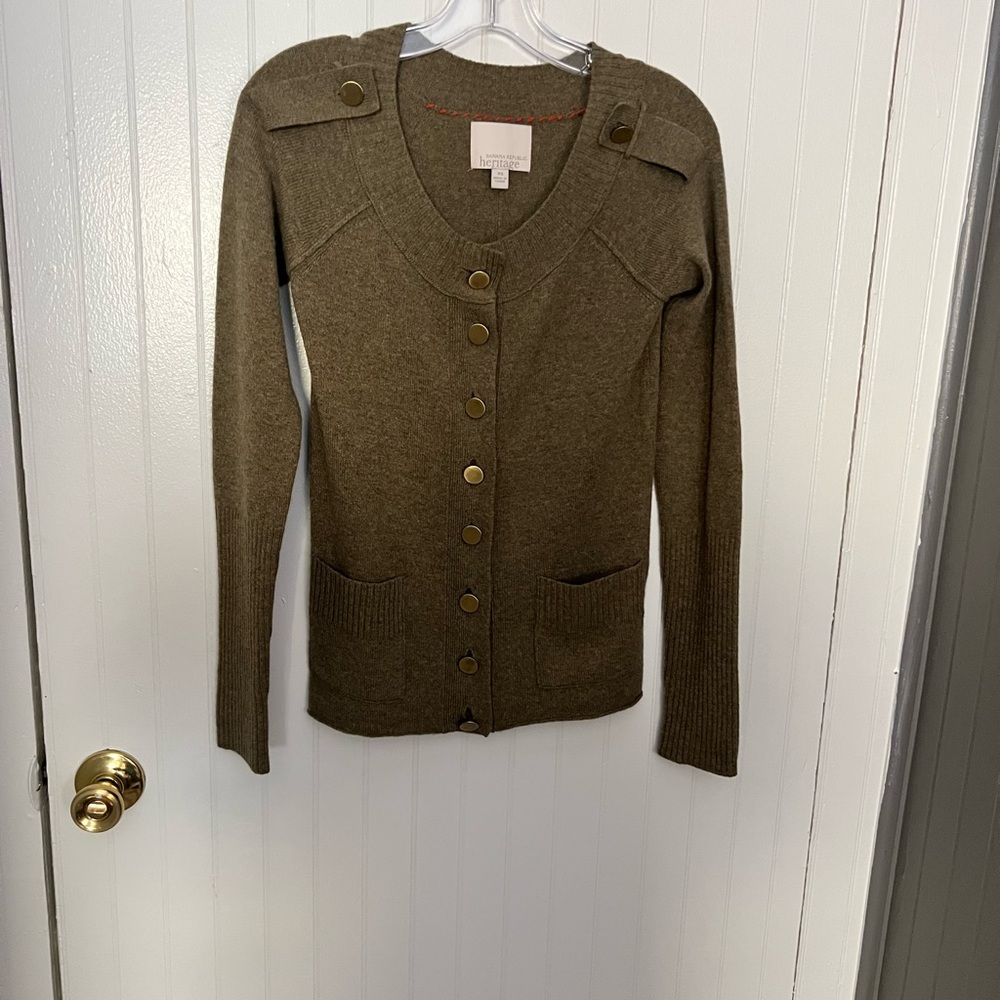 Women's Olive Button-Up Sweater